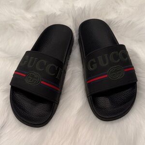 Gucci Black Slide Sandals with Red & Blue Web Stripe

No return